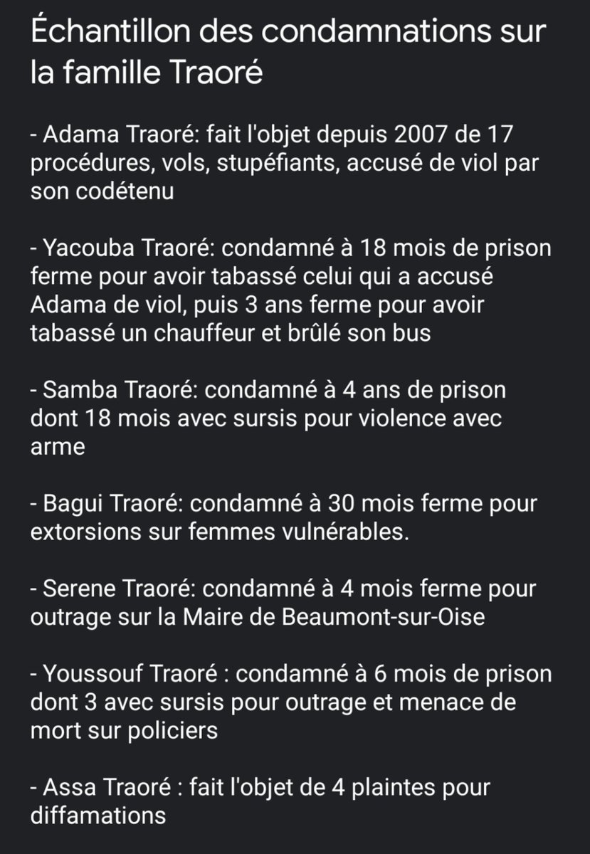 Crimes et délits famille Traoré, Adama, Assa, Bagui